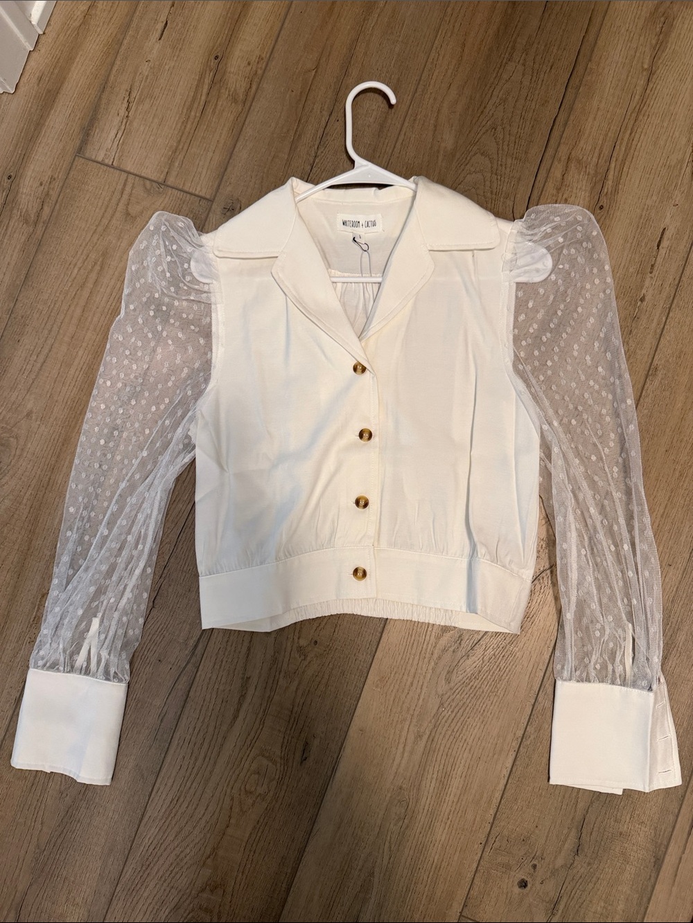 White Sheer-Sleeve Collared blouse